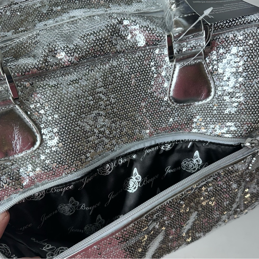 Joan Boyce Silver Sequin Weekender Travel Bag Glam Overnight NWT - Picture 8 of 16